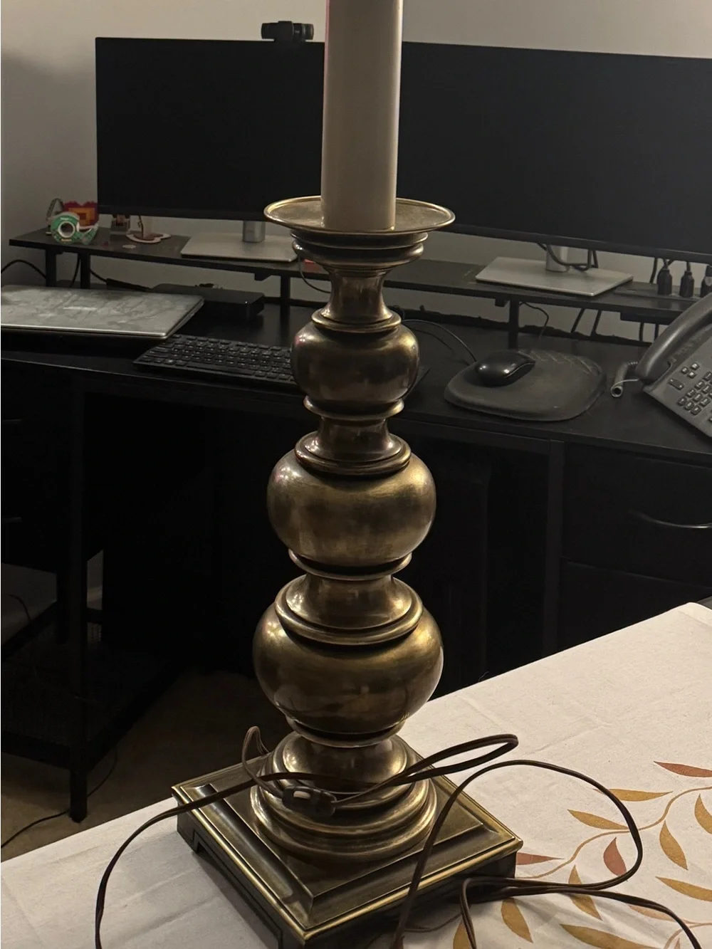 Brass-Finish Lantern Table Lamp in Cream and Brass